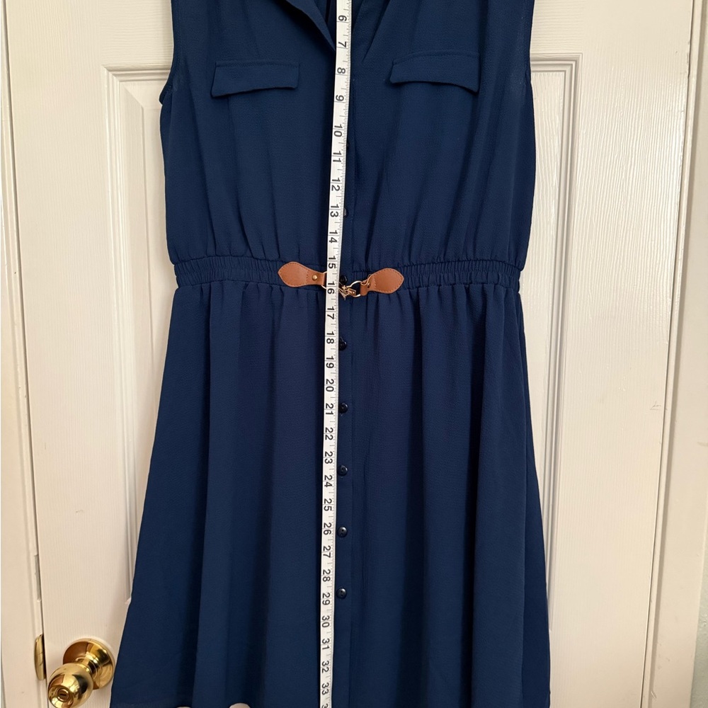 Navy Blue Sleeveless Shirt Dress - Picture 6 of 7